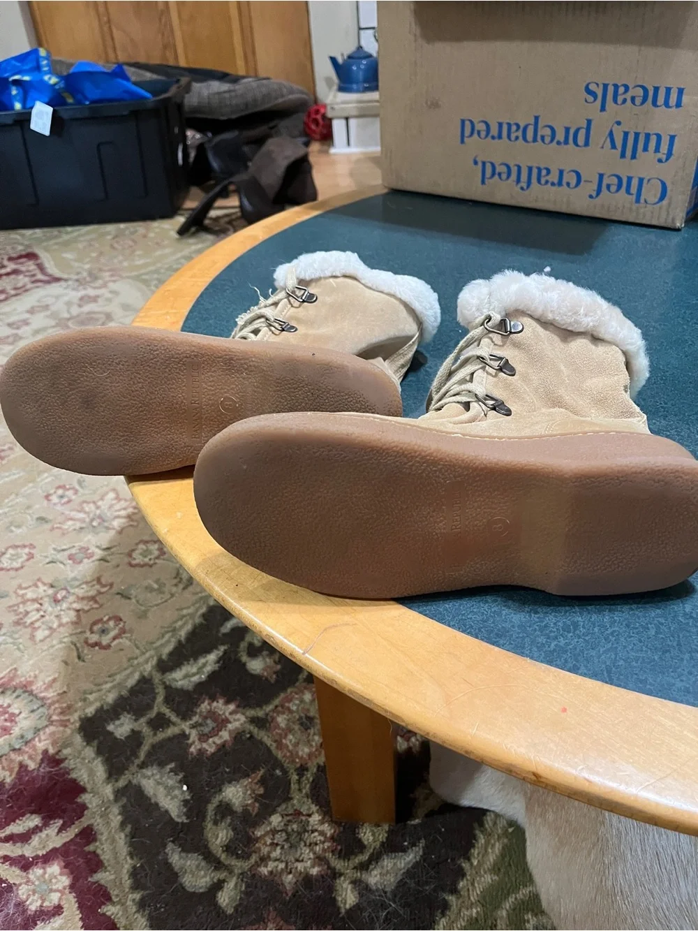 Banana Republic Women's Tan Suede Winter Boots with Faux Fur Trim 8